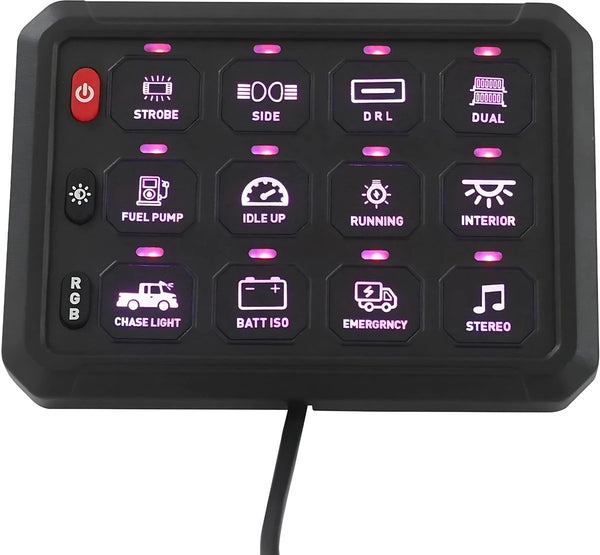 12-Voudig Schakelpaneel met App-Bediening - 12V/24V - Instelbare Helderheid & Lichtkleuren - IP65 Waterdicht - Voor Auto, Boot & Vrachtwagen