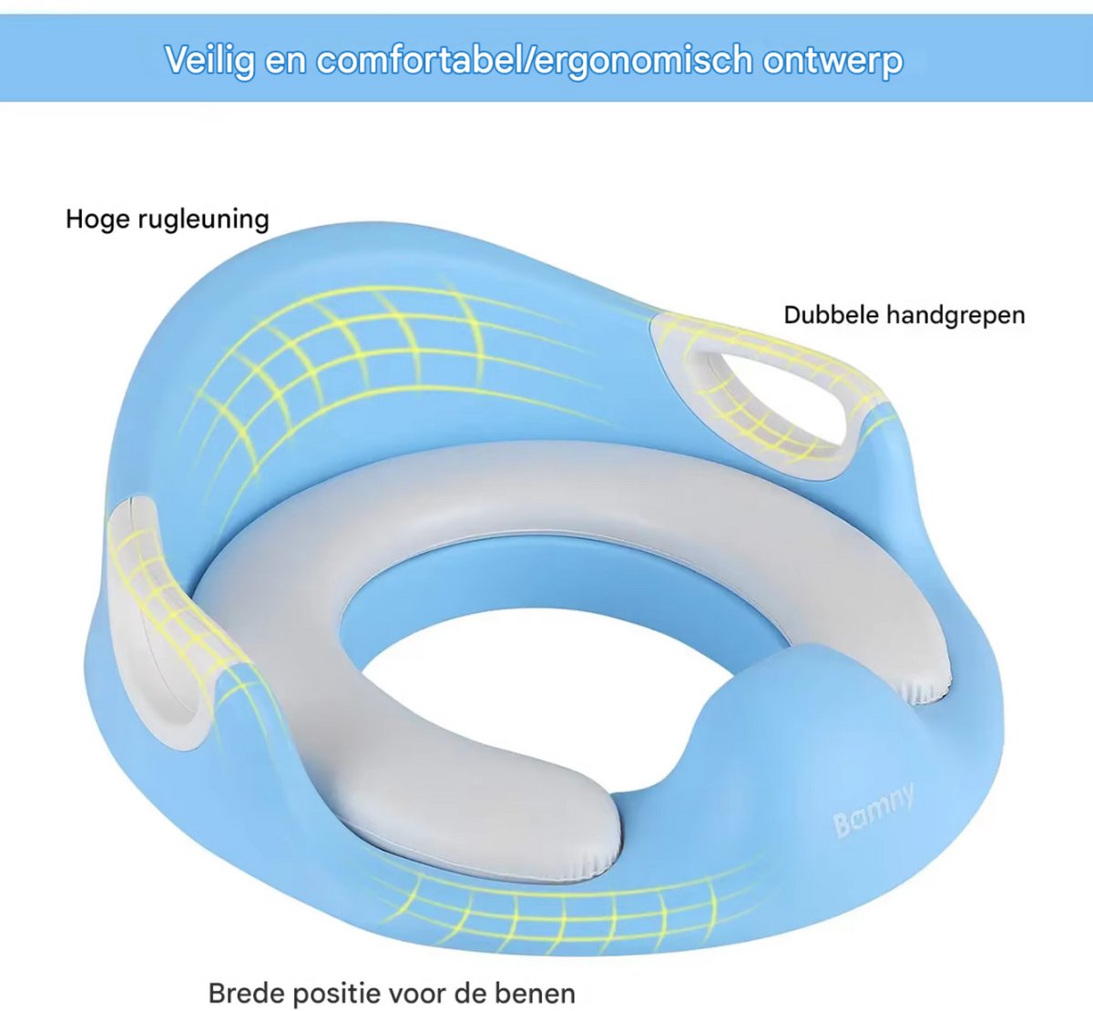 Zindelijkheidstraining Toiletbril voor Kinderen - Toiletverhogers - Peuters Toilettrainerring met Spatbescherming, Handgrepen en Rugleuning voor Jongens en Meisjes - Blauw