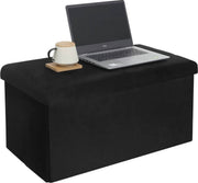Moderne Opbergbank Zerio - Met opbergruimte - Zitbank Poef - Voetenbank - Opbergbox hocker - Zitkist met deskel - Zwart - Velvet - 76x38x38 cm