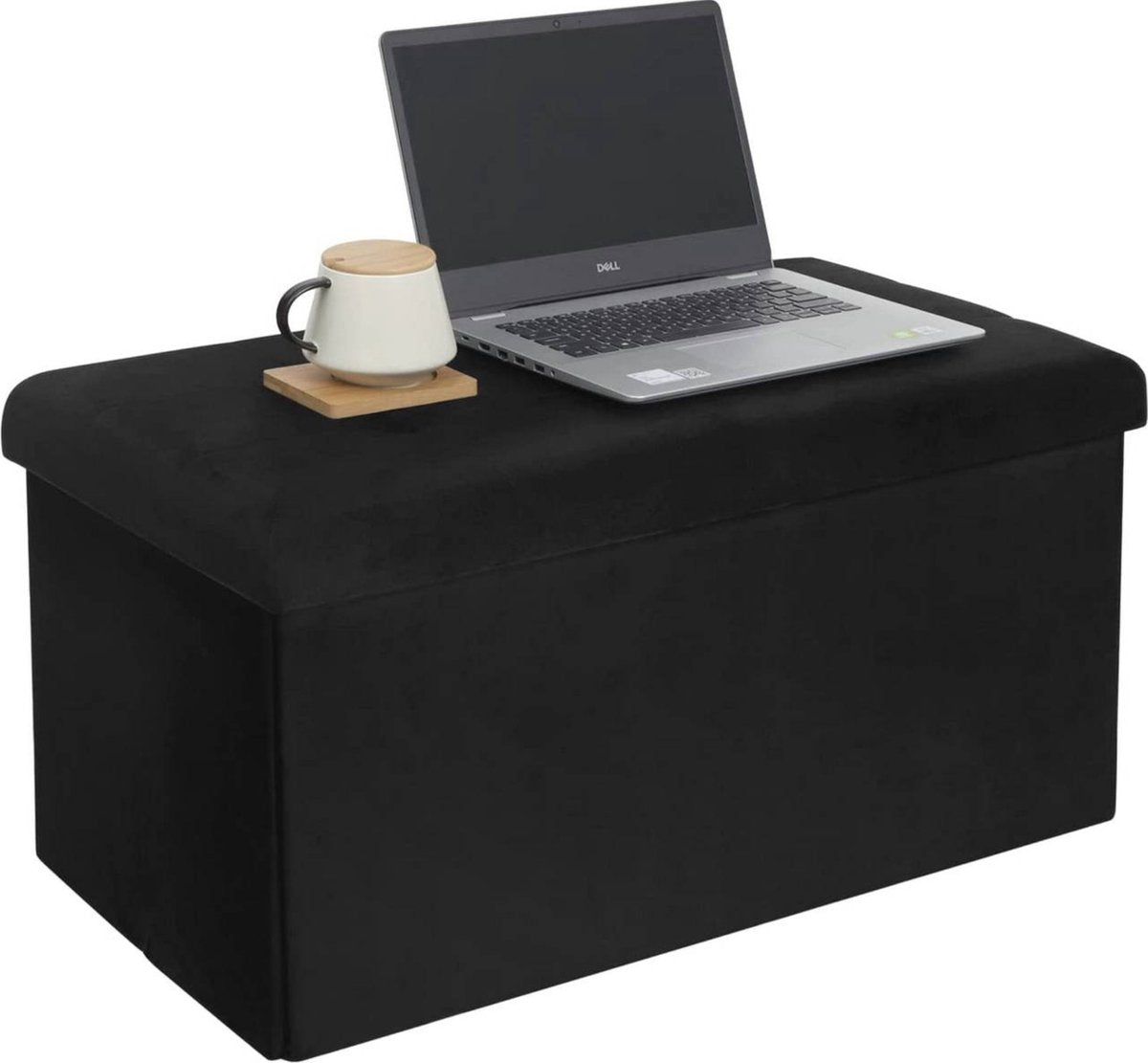 Moderne Opbergbank Zerio - Met opbergruimte - Zitbank Poef - Voetenbank - Opbergbox hocker - Zitkist met deskel - Zwart - Velvet - 76x38x38 cm