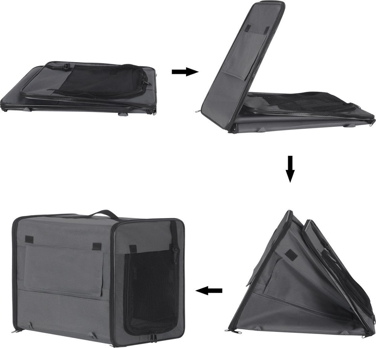 Happyment Hondenbench Leri - Dierenbench auto - Dierenbench - bench - Autokennel - resibench - vervoersbox dieren - Transportbox huisdier - Stof - Grijs - 103x71x79cm