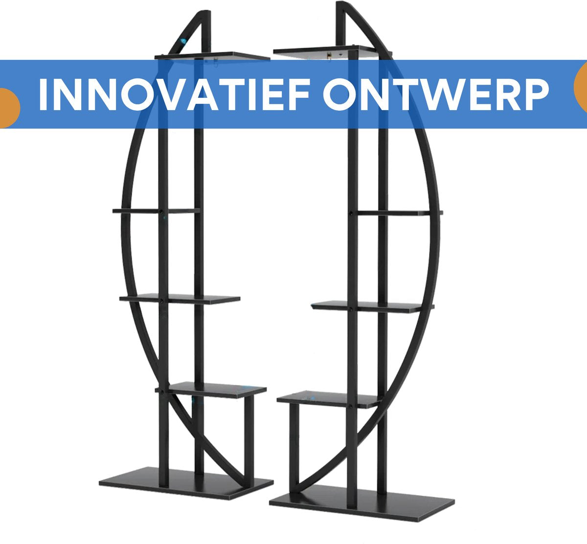 Ovale plantstandaard - Set van 2 - Voor binnentuin, woonkamer en balkon - Plantenrek - Plantentafel - Multifunctionele Gebogen Display Plank - Bloemenrek