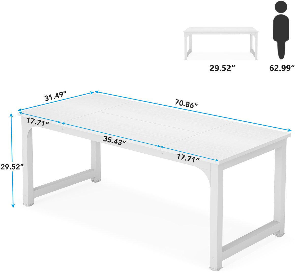 Bureau - Computerbureau - Lange bureau - Vergadertafel - Voor thuis of kantoor - Wit