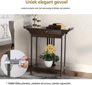 Vintage Vintage consoletafel - Wandtafel met lades - Haltafel - Sidetable - Bruin - 81cm