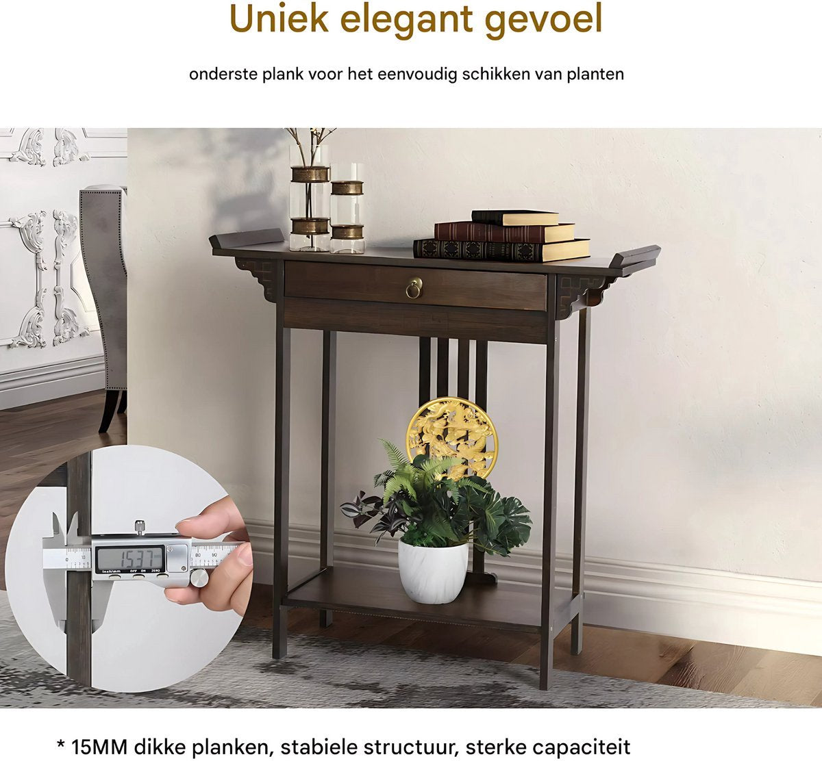 Vintage Vintage consoletafel - Wandtafel met lades - Haltafel - Sidetable - Bruin - 81cm