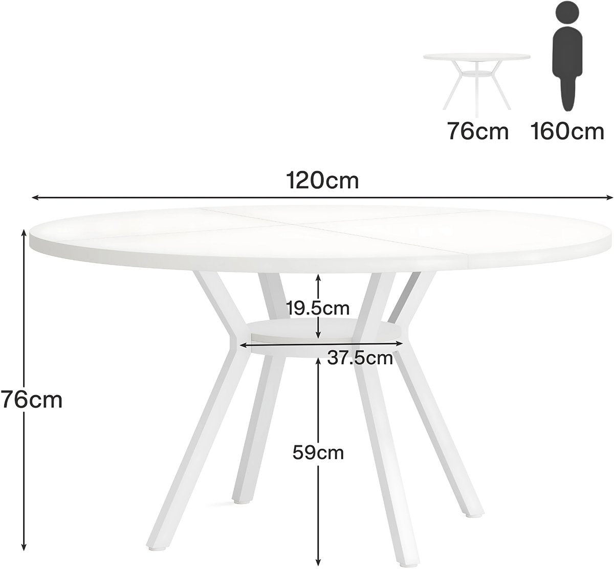 Ronde Eettafel Zurich - Voor 4 personen - 120cm - Voor Keuken of eetkamer - Wit
