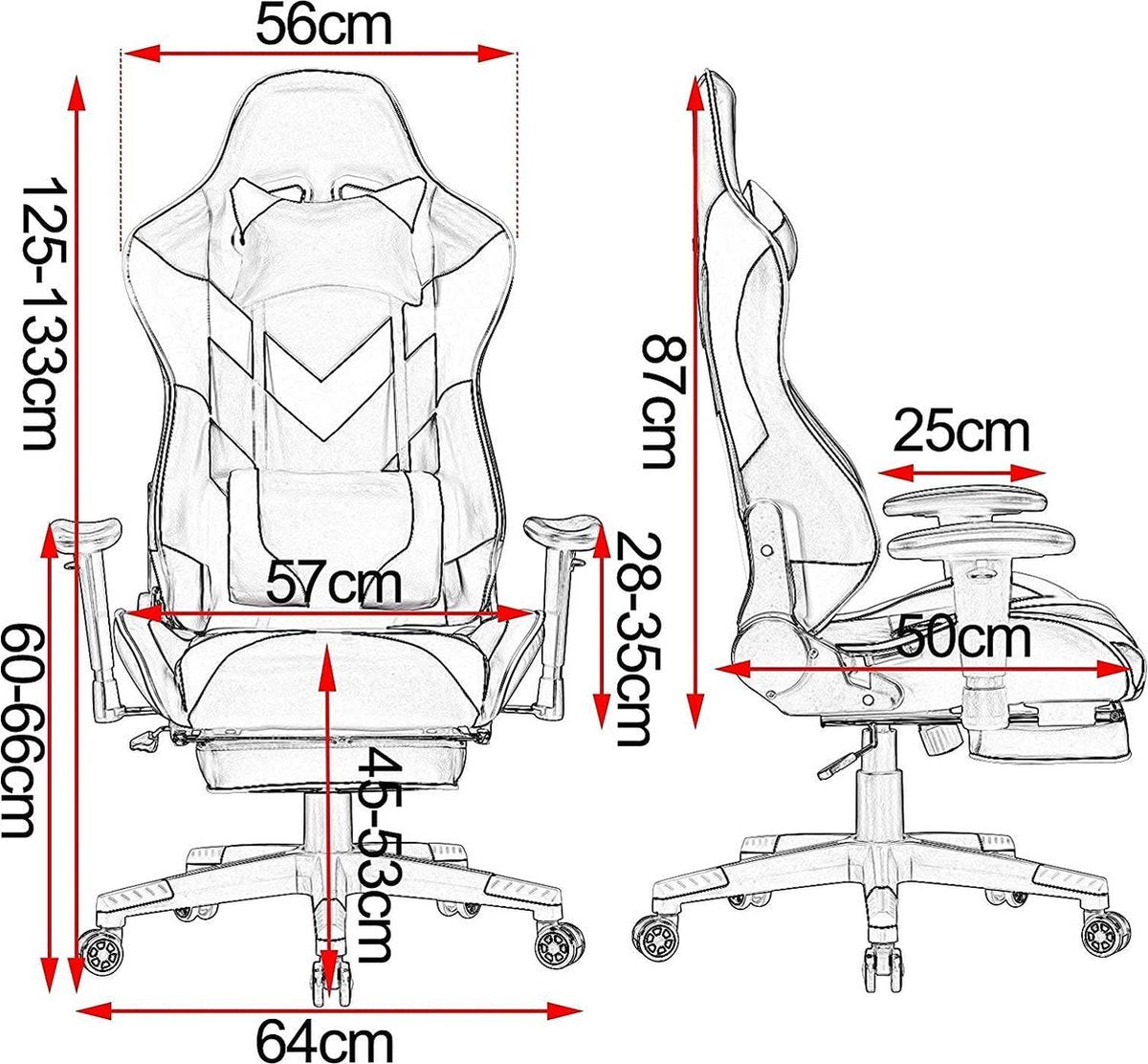 Gaming Stoel - Zwart - Ergonomisch - Verstelbaar - Met Voetsteun - Gamestoel