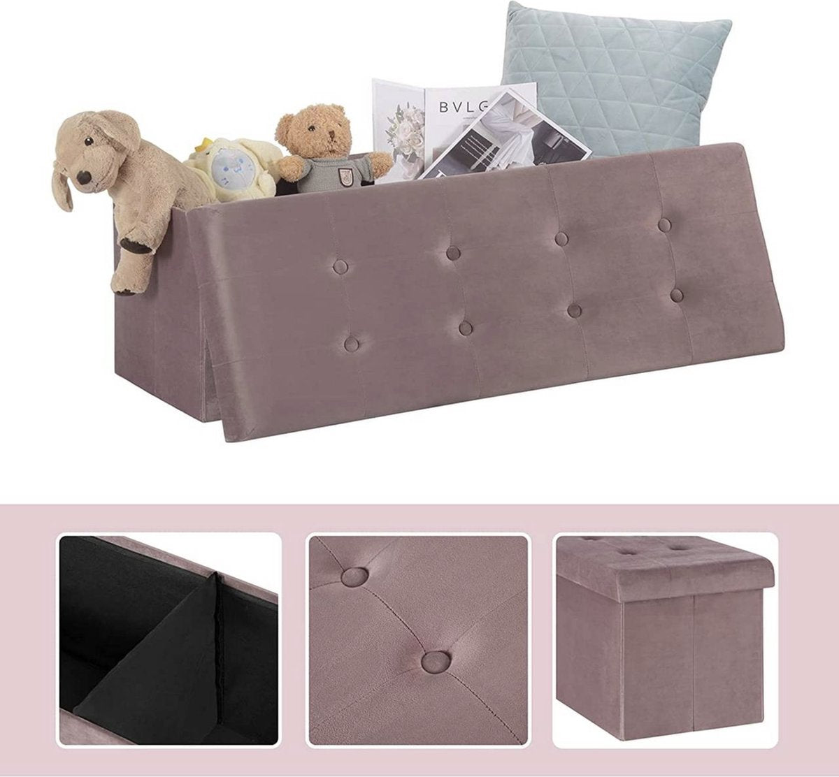 Luxe Opbergbank Diva - Met opbergruimte - Zitbank Poef - Voetenbank - Opbergbox hocker - Zitkist met deskel - Roze - Velvet - 110x37.5x38cm