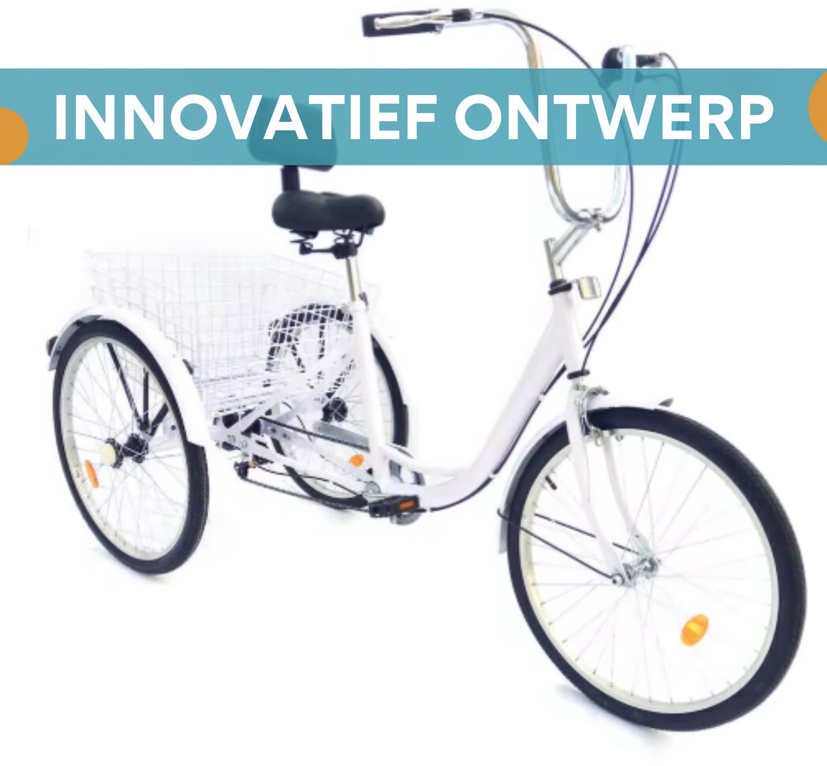Driewieler voor volwassenen - 6 versnellingen - Fiets voor senioren - 24 Inch - Met mand - Voorrem - Wit