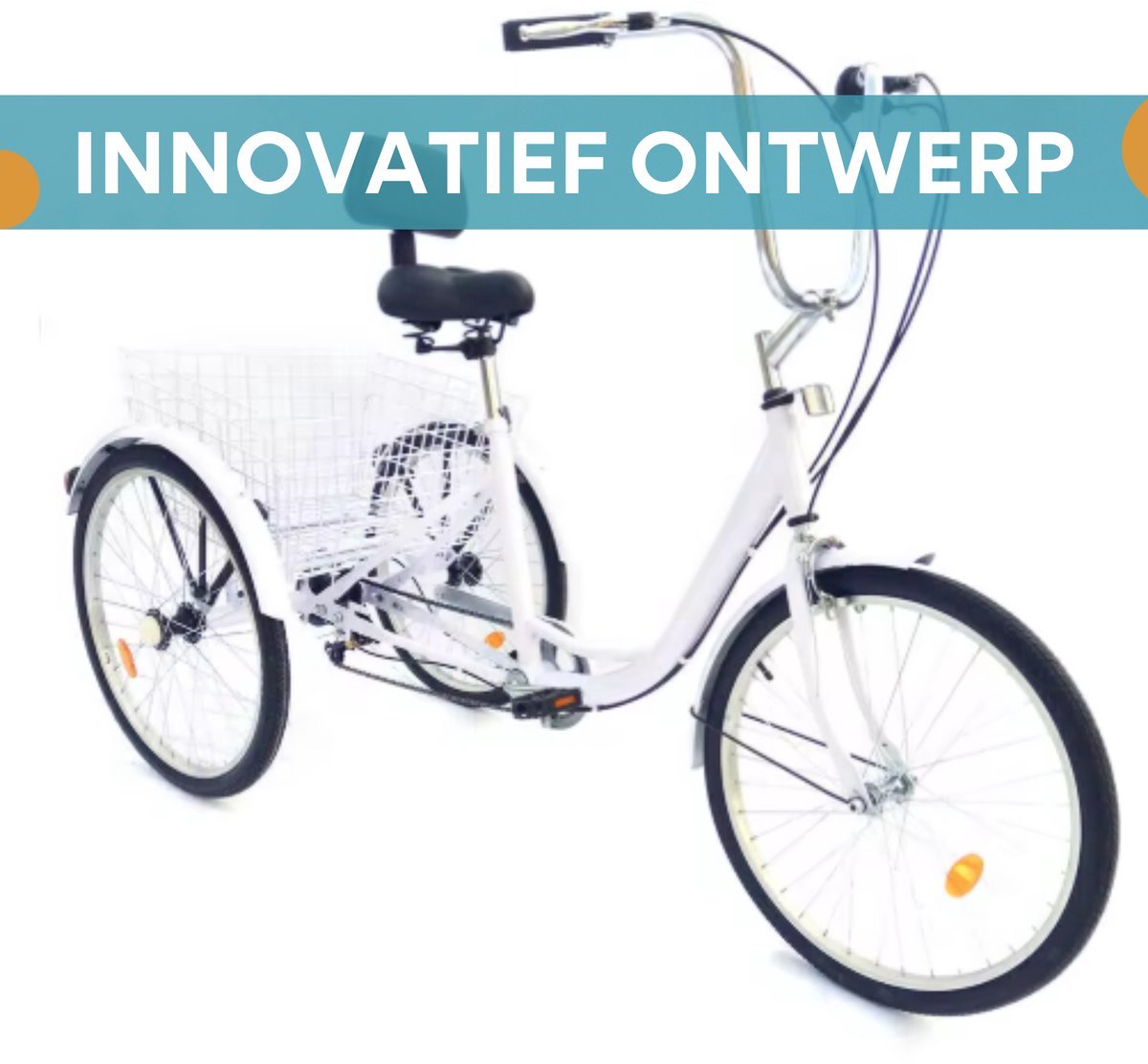 Driewieler Zyrell - Voor volwassenen - 6 versnellingen - Fiets voor senioren - 24 Inch - Met mand - Voorrem - Wit