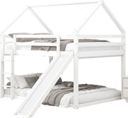 Stapelbed Valora voor kinderen - Met glijbaan - 140x200 cm - 2 kinderbedden - Hoogslaper - Met Hoektrap, valbeveiliging en raam - Peuterbed