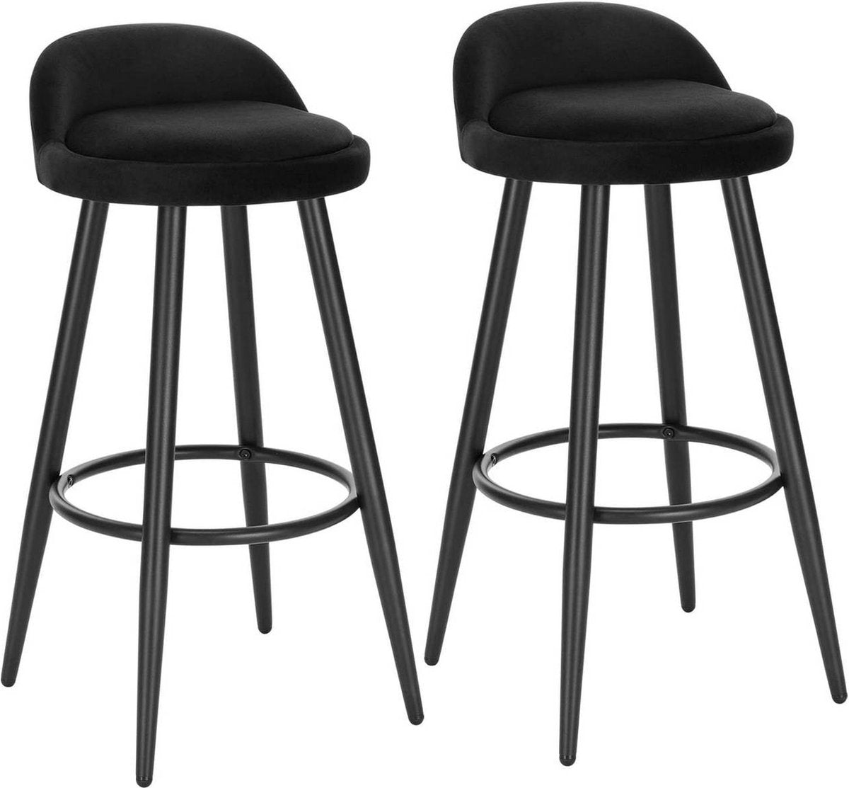 Velvet Barkrukken Dublin - Set van 2 - Zwart - Met rugleuning - Barstoelen ergonomisch - Keuken - Zithoogte 69cm