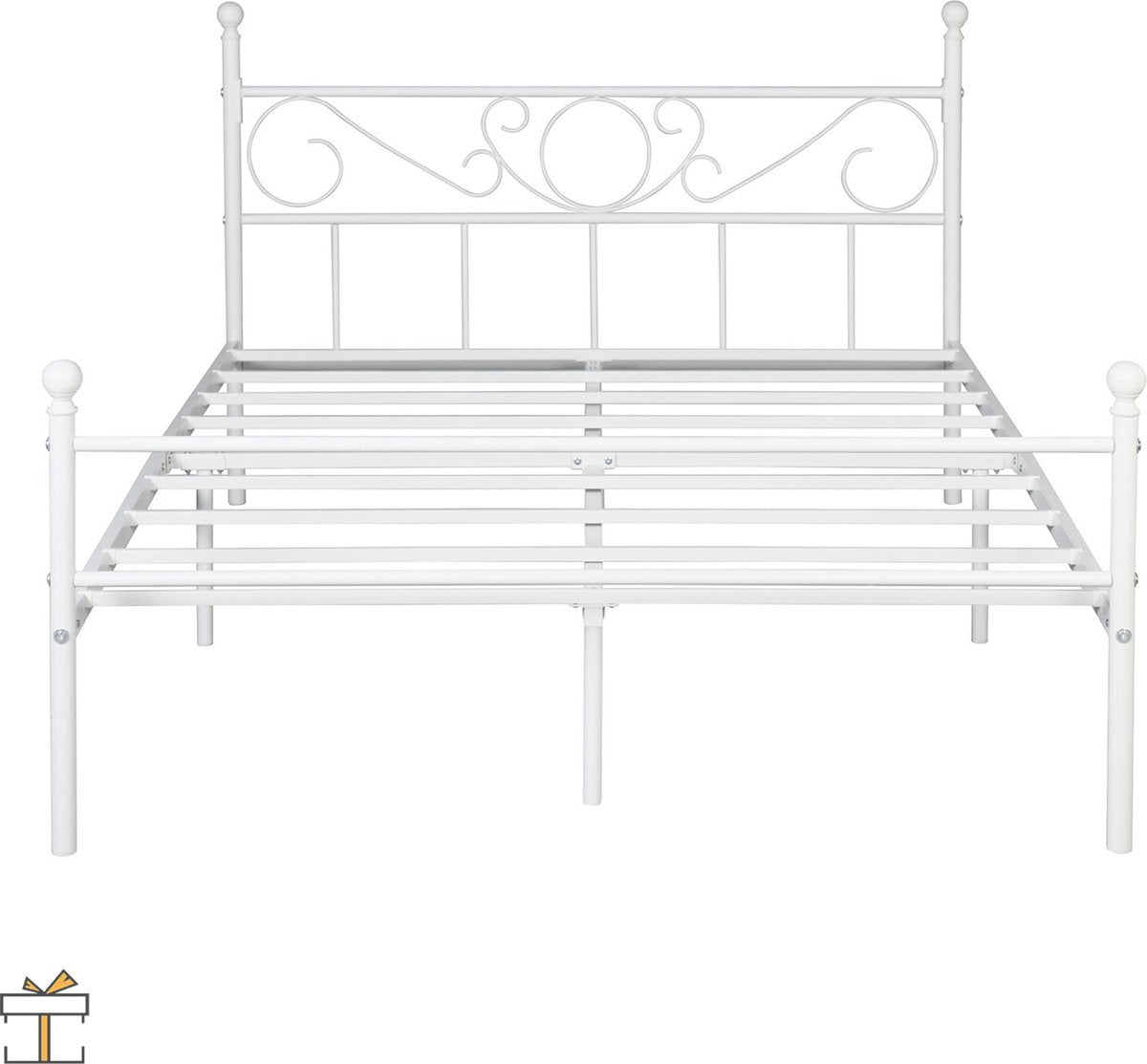 Metalen Bedframe - Twijfelaar - Incl. lattenbodem - 140x200cm - Wit