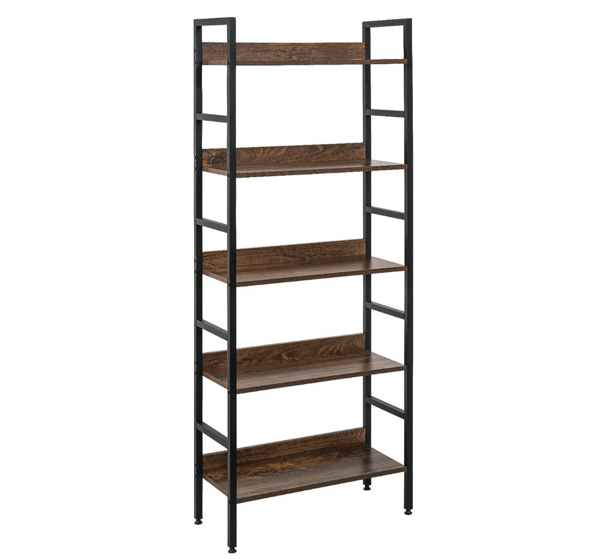 Happyment Boekenkast Oda - Industrieel - 5 Lagen - Bruin/Grijs - Hout Look - Boekenrek - Woonkamer, slaapkamer en kinderkamer - Hout/Metaal - 60 x 27.5 x 160 cm