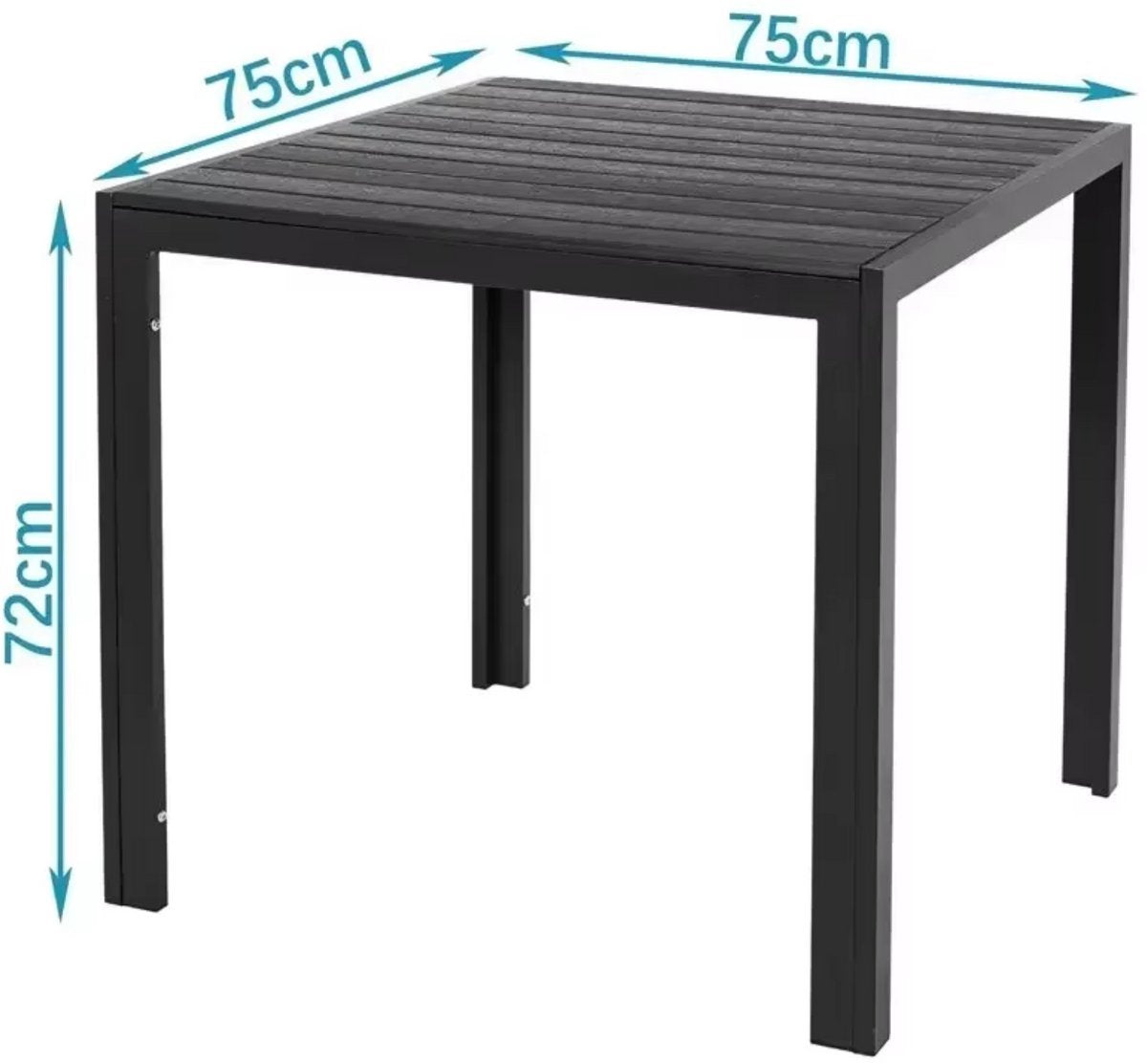 Tuintafel Valora - Aluminium - Voor binnen en buiten - Vierkante vijzettafel tuin - Zwart - Bistrotafel - Eettafel - Hitte- en Weerbestendig