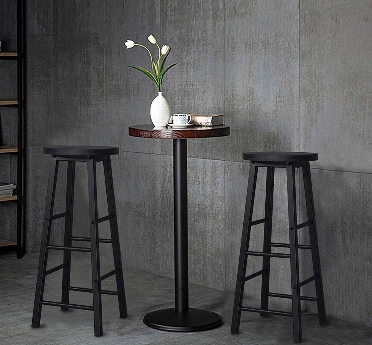 Hoge Barkruk - Zwart - Set van 2 - Barstoelen zonder rugleuning - Houten Keukenkruk