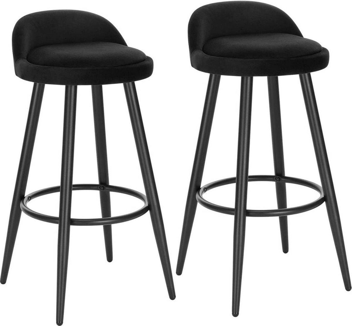 Velvet Barkrukken - Zwart - Met rugleuning - Ergonomisch - Zithoogte 69cm - Set van 2
