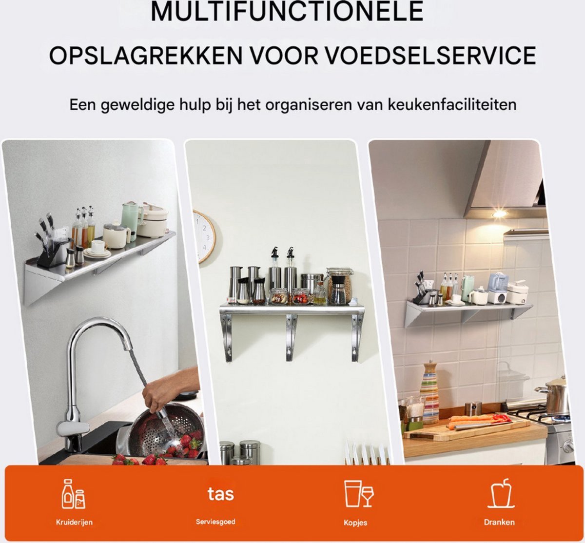 Horeca kruidenrek - Wandrek voor kruidenpotjes - Ophangbaar - 180kg belastbaar - Hangend Plankrek