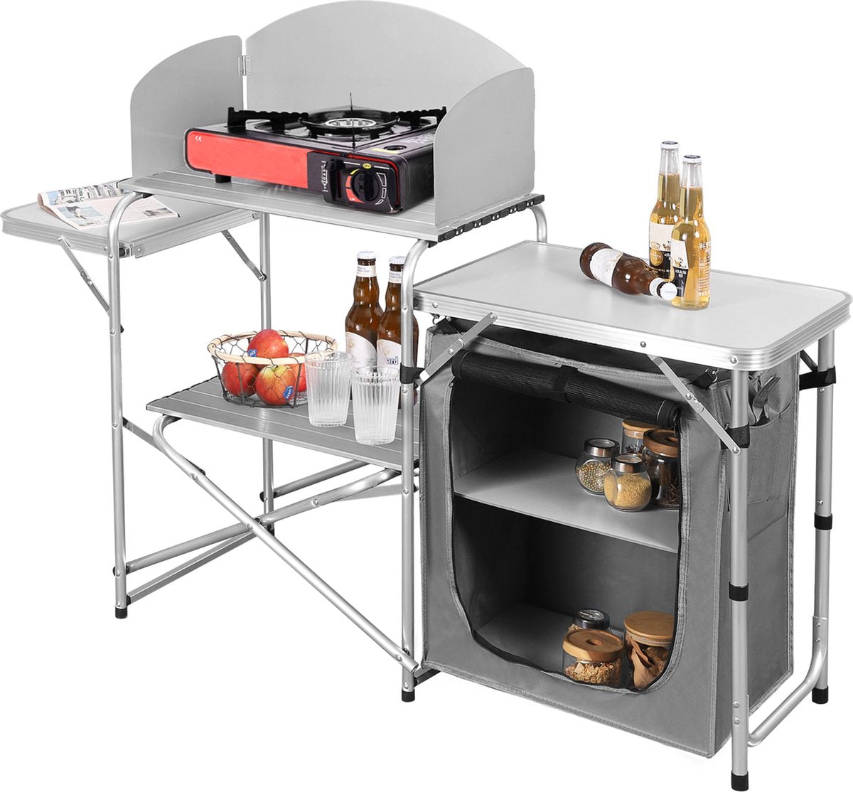 Happyment® Campingkeuken Inklapbaar - 2 in 1 - Camping kast - Kooktafel - Kampeer buitenkeuken - Opvouwbaar