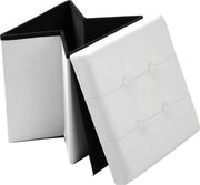 Poef Zizi Deluxe - Met opbergruimte - Voetenbank met opbergruimte - Opbergbox hocker - Zitkist met deskel - Wit - Kunstleer - 37.5x37.5x38cm