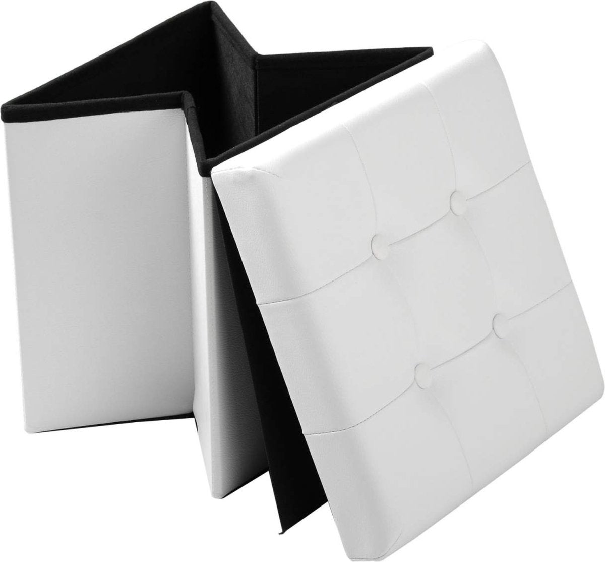 Poef Zizi Deluxe - Met opbergruimte - Voetenbank met opbergruimte - Opbergbox hocker - Zitkist met deskel - Wit - Kunstleer - 37.5x37.5x38cm