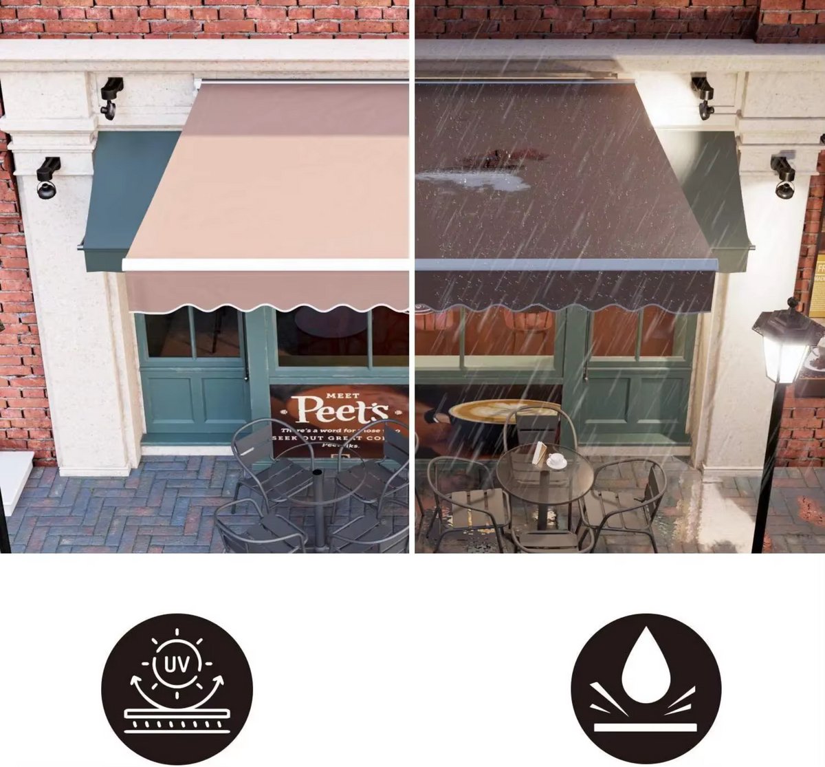 Terras Zonnescherm - Intrekbare Gelede Armluifel - Handmatig Opvouwbaar met UV50+ Bescherming - Geschikt voor Raam, Deur en Balkon - Polyester Onderdak