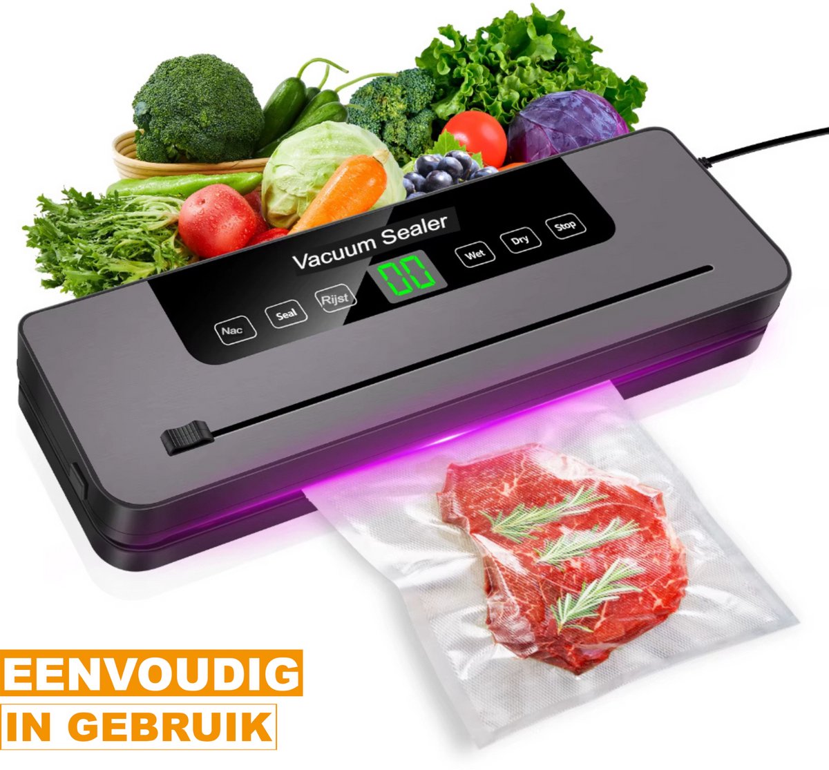 Vacuümverzegelaar & Elektrische Sluitmachine voor Voedsel (Droog & Nat) | 10 Gratis Sluitzakken