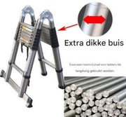 Ladder Tavien - Telescopische Ladder 3,8M - Draagbare Multifunctionele Verlengladder - Roestvrijstalen Frame - Opvouwbaar & Compact