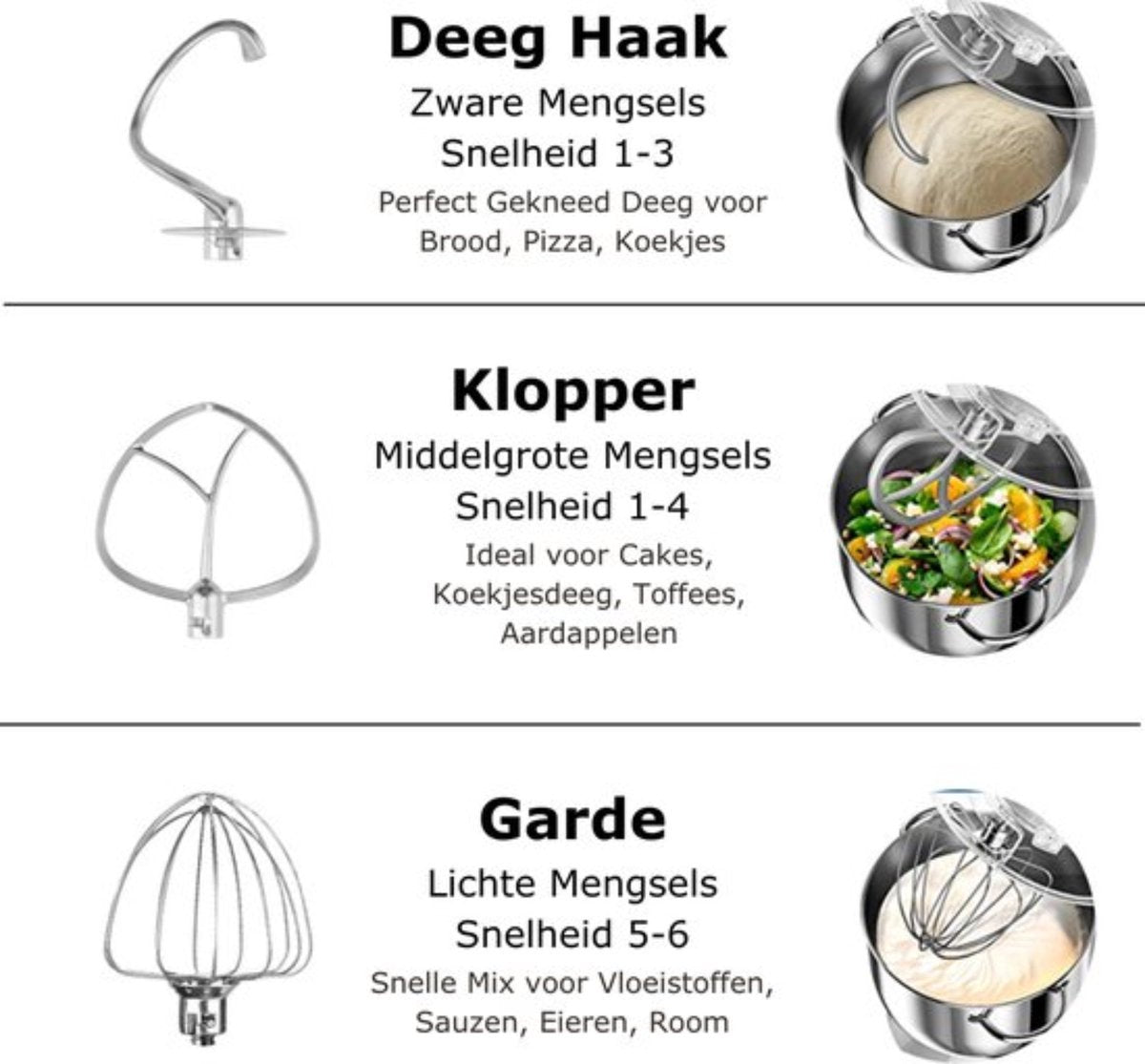 Deegmachine - 6L - Keukenmixer - Kneedmachine - Keukenmachine 4KG RVS - Deegmixer