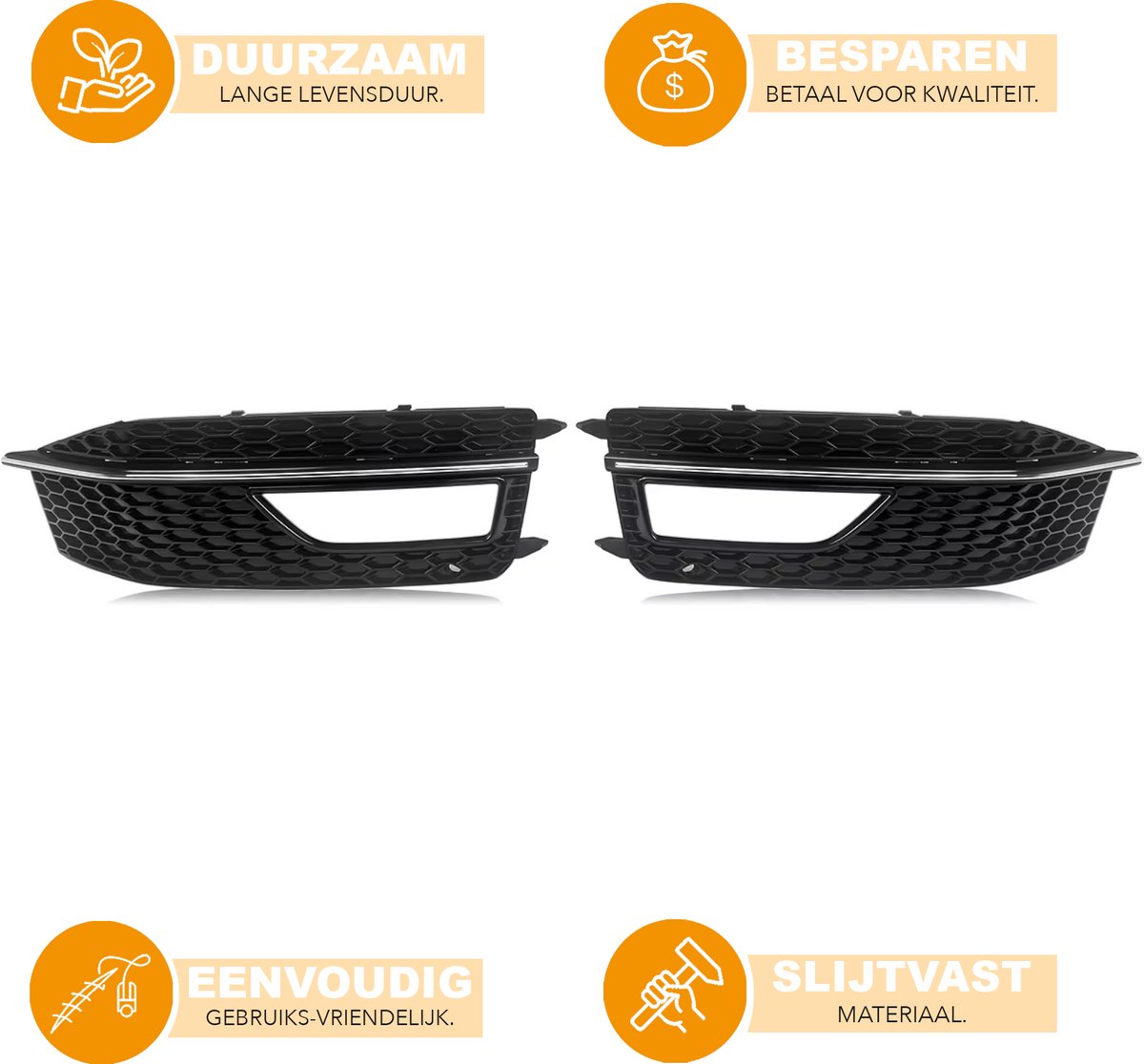 Voorbumper - Voor Audi A4 B8.5 S-Line/S4 2012-2015 - Auto accessoires - Mistlichtgrille - Honingraat stijl - Gloss Zwart
