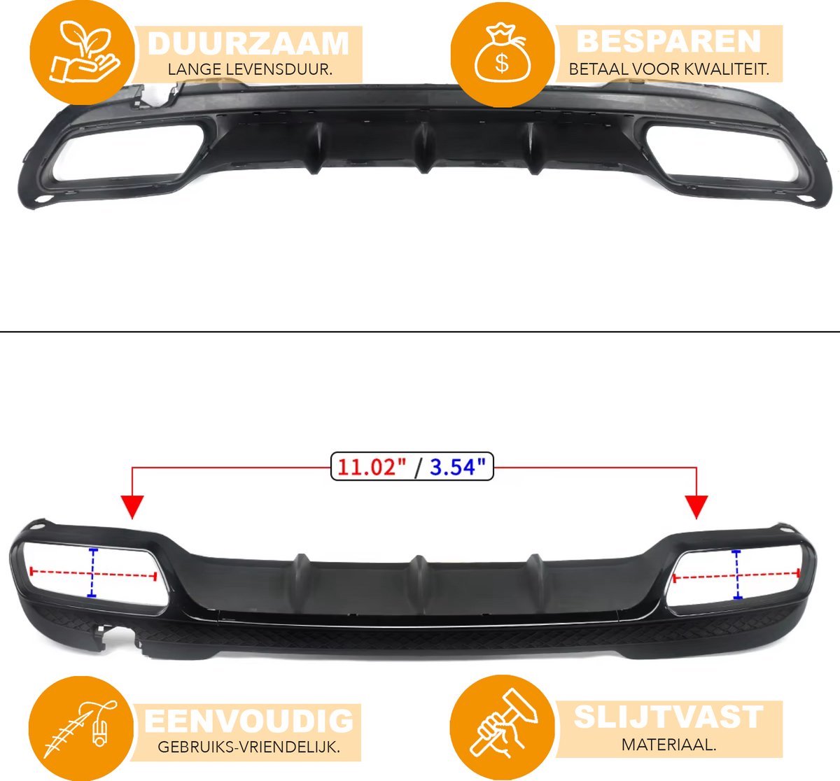 Diffuser Deluxe Vultran - Achterbumper Diffuser Deluxe - Voor Mercedes E-Klasse W212 (2014-2016) - AMG E63 Stijl - Glanzend Zwart - Auto Accessoires
