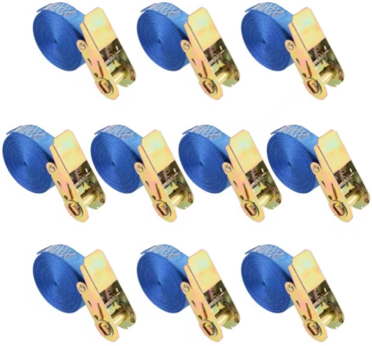 Harde Spanbanden - Sjorbanden - Ratel Spanbanden - Uit Eén Stuk - 6 m x 25 mm - Blauw - 10 stuks - Stevige Bevestiging voor Veilig Transport