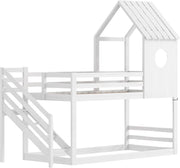 Stapelbed Tavien 200 x 90 cm - Voor Kinderen - 2 kinderbedden - Hoogslaper - Met Hoektrap, valbeveiliging en raam - Peuterbed