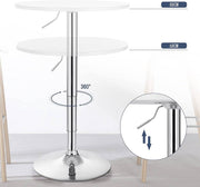 Happyment Ronde Bartafel - Voor binnen - Keuken - Hout - Metaal - Wit - Verstelbaar in hoogte - 60x60x 68 tot 88cm