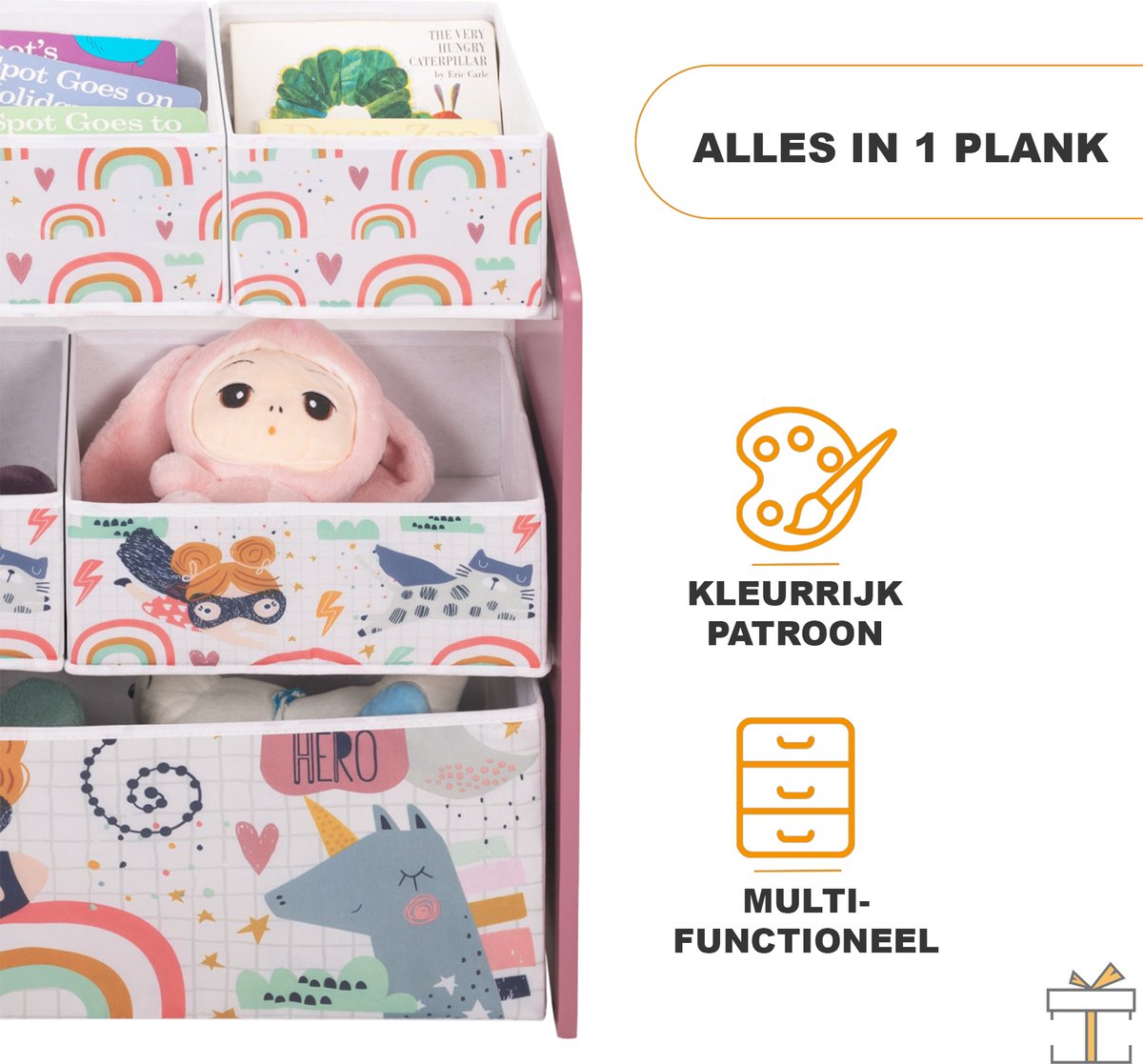 Happyment Speelgoedkast roze - Boekenkast voor kinderen - Kinderkamer - Opbergkast kind - Boekenrek - MDF - Black friday - Kerstcadeau