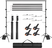 Achtergrondsysteem voor Fotostudio - Achtergrondstandaard - Achtergronddoek standaard - 3x2,6 m - In hoogte verstelbaar - Aluminium Zwart