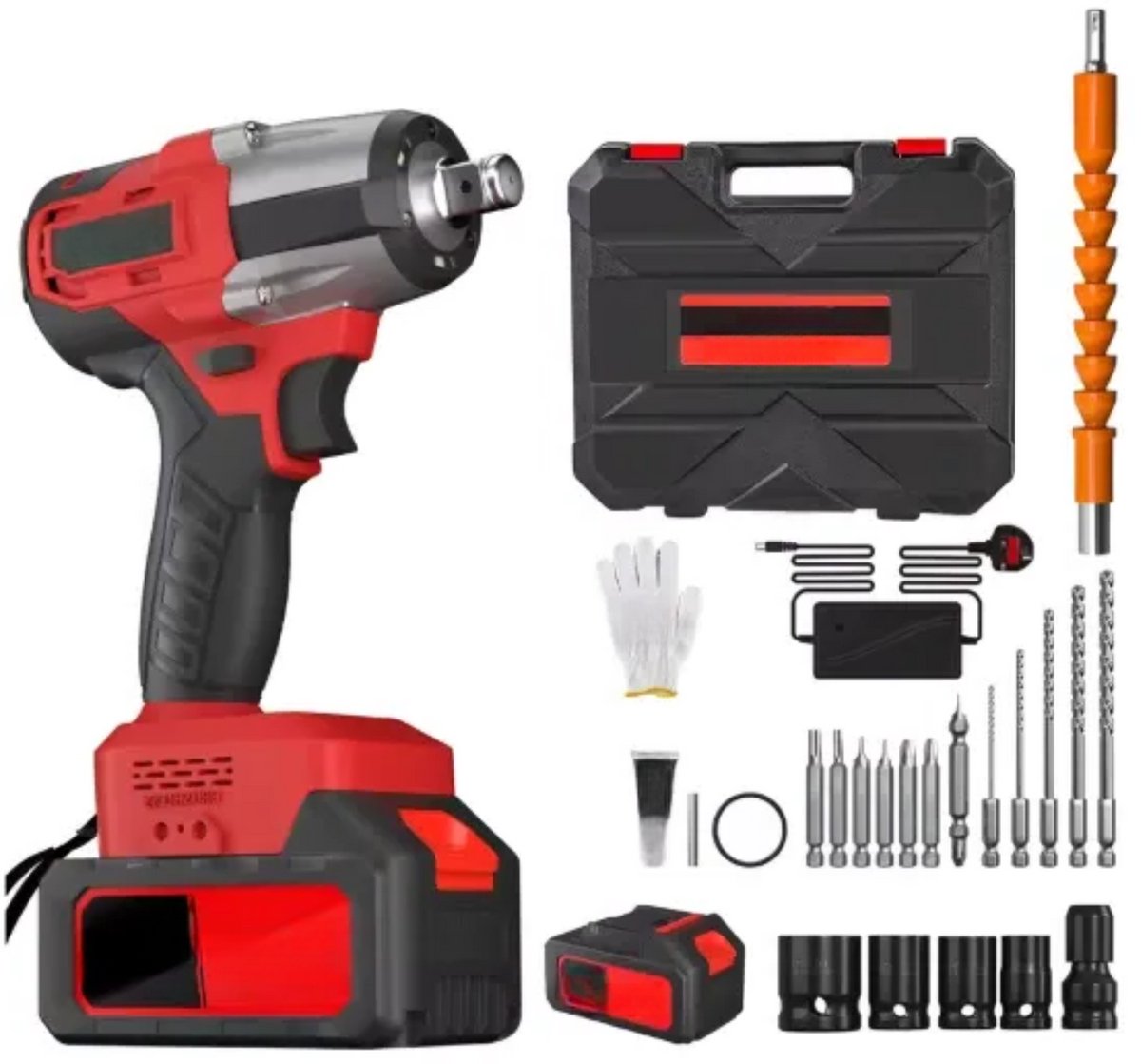 Draadloze Slagmoersleutel - 1/2" Borstelloos Power Impact Gun - 1500Nm Elektrische Sleutel - 4 Stopcontacten & 12 Schroevendraaierbits