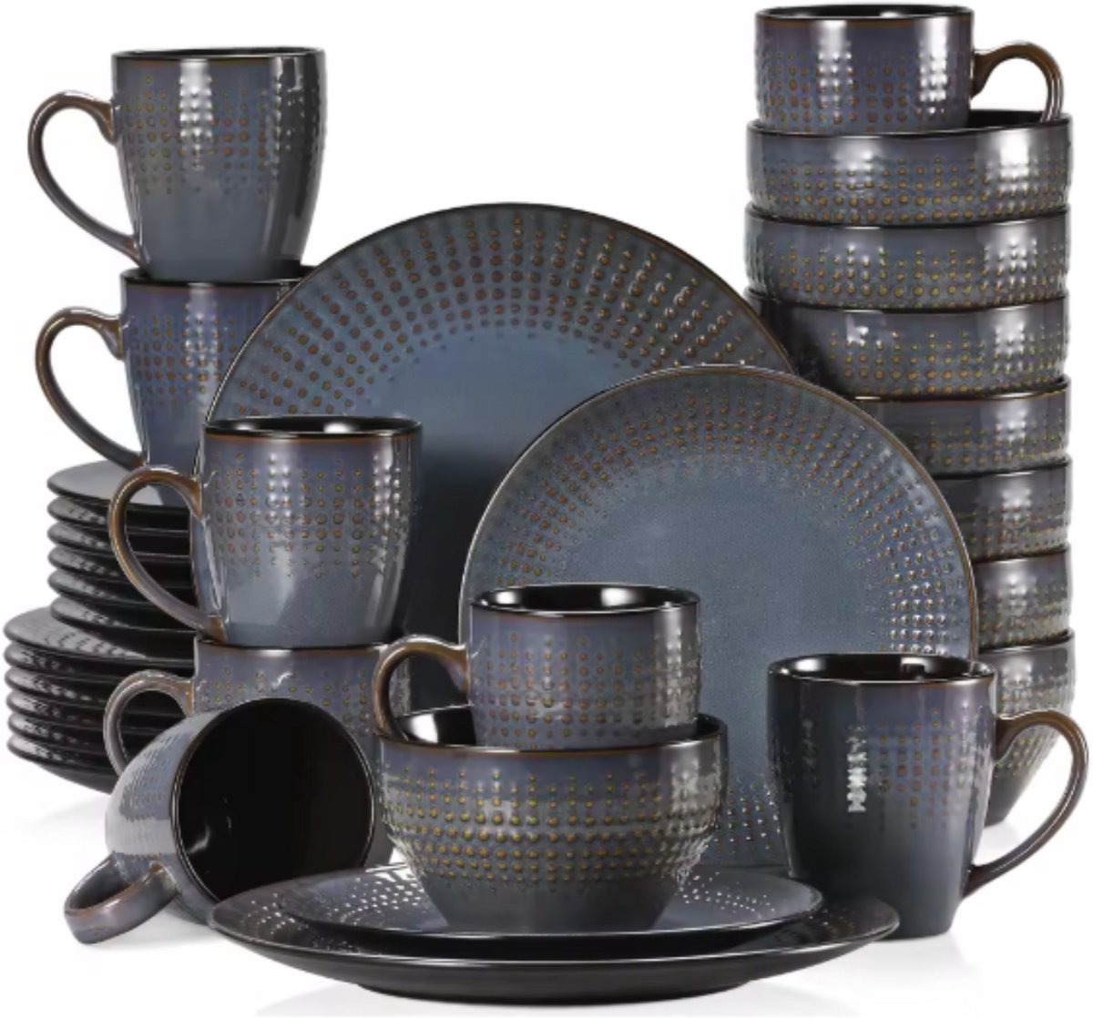 Lucenzo Serviesset - 32 delig - 6 persoons - Donkergrijs - Dinerborden - Bordenset - Diepe borden - Ontbijtborden - Servies - Keukenservies