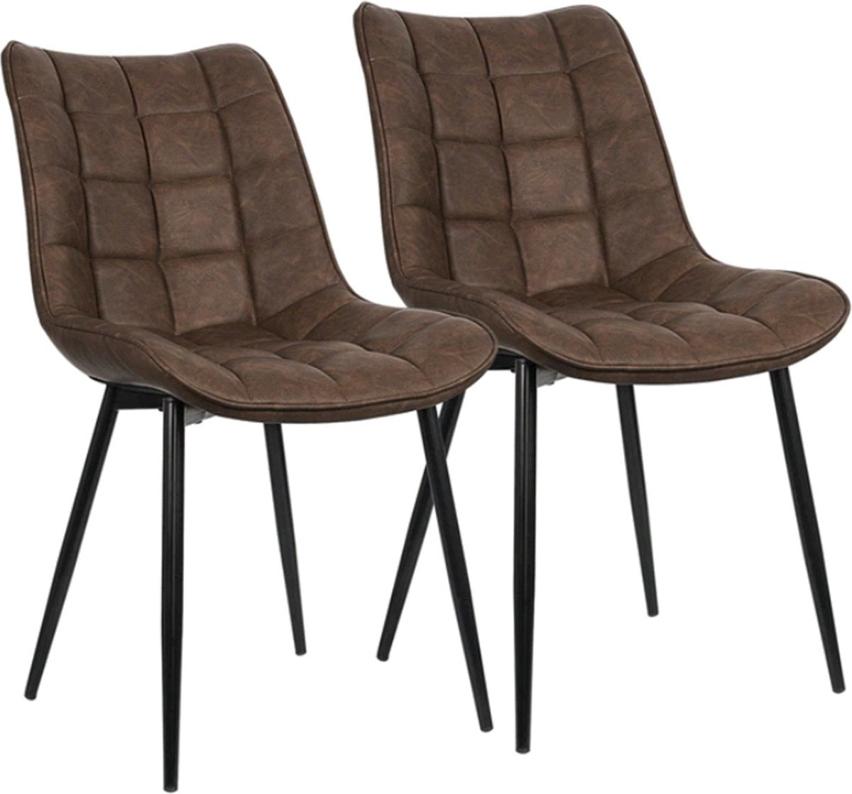 Happyment Luxe Eetkamerstoelen - Bruin - Woonkamerstoelen - Fauteuils met armleuning - Keukenstoelen - Kuipstoel - PU leer - Set van 2