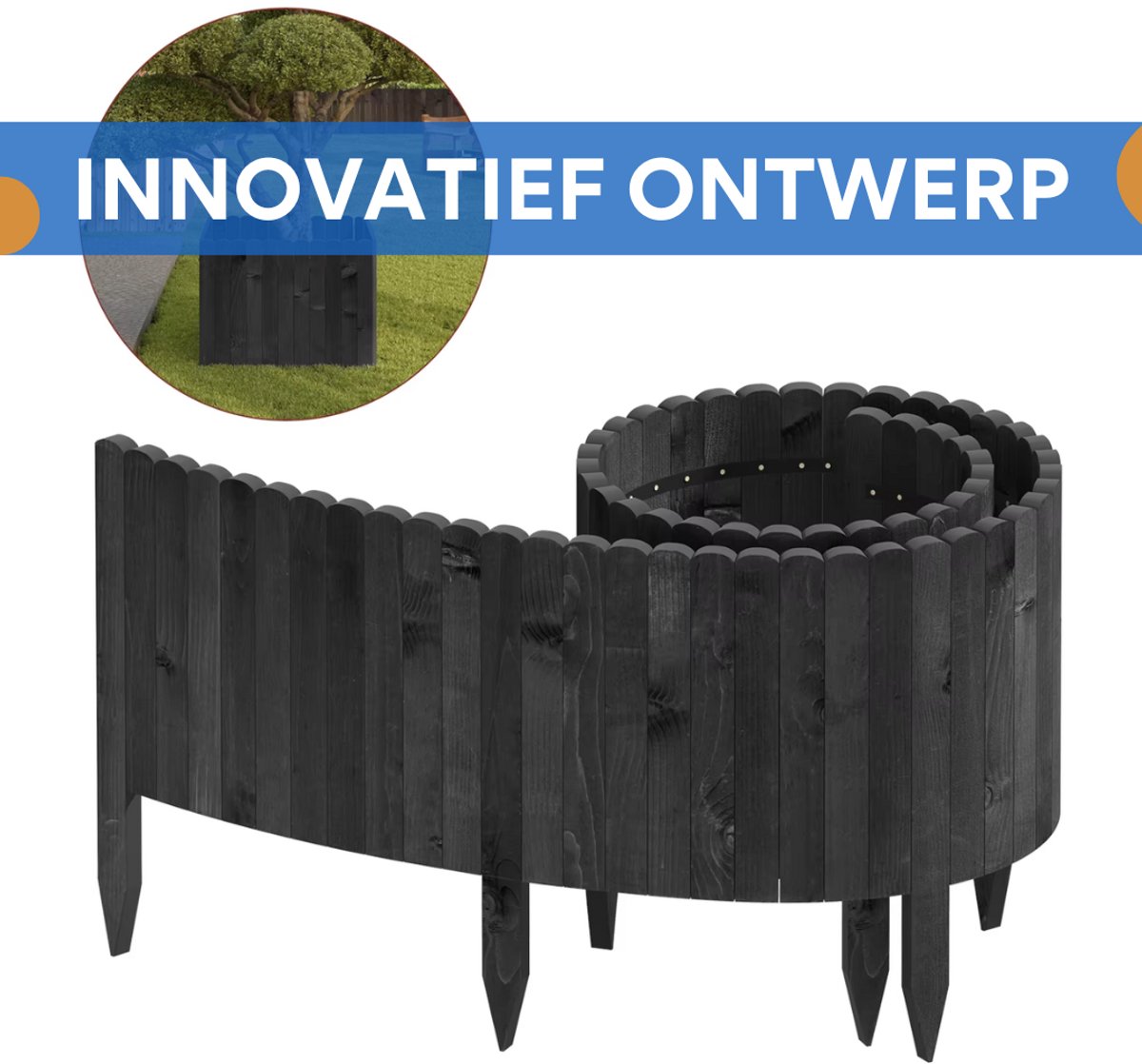 Tuin Gras Gazon Rand - Flexibele Houten Border voor Tuinhek - Tuinafboording voor Outdoor Landschap & Tuindecoratie - 203x35x1.4 Zwart