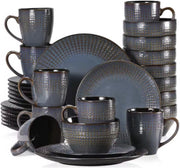 Grandioso Lucenzo Serviesset - 32 delig - 6 persoons - Donkergrijs - Dinerborden - Bordenset - Diepe borden - Ontbijtborden - Servies - Keukenservies - Luxe design - Tafelstijl