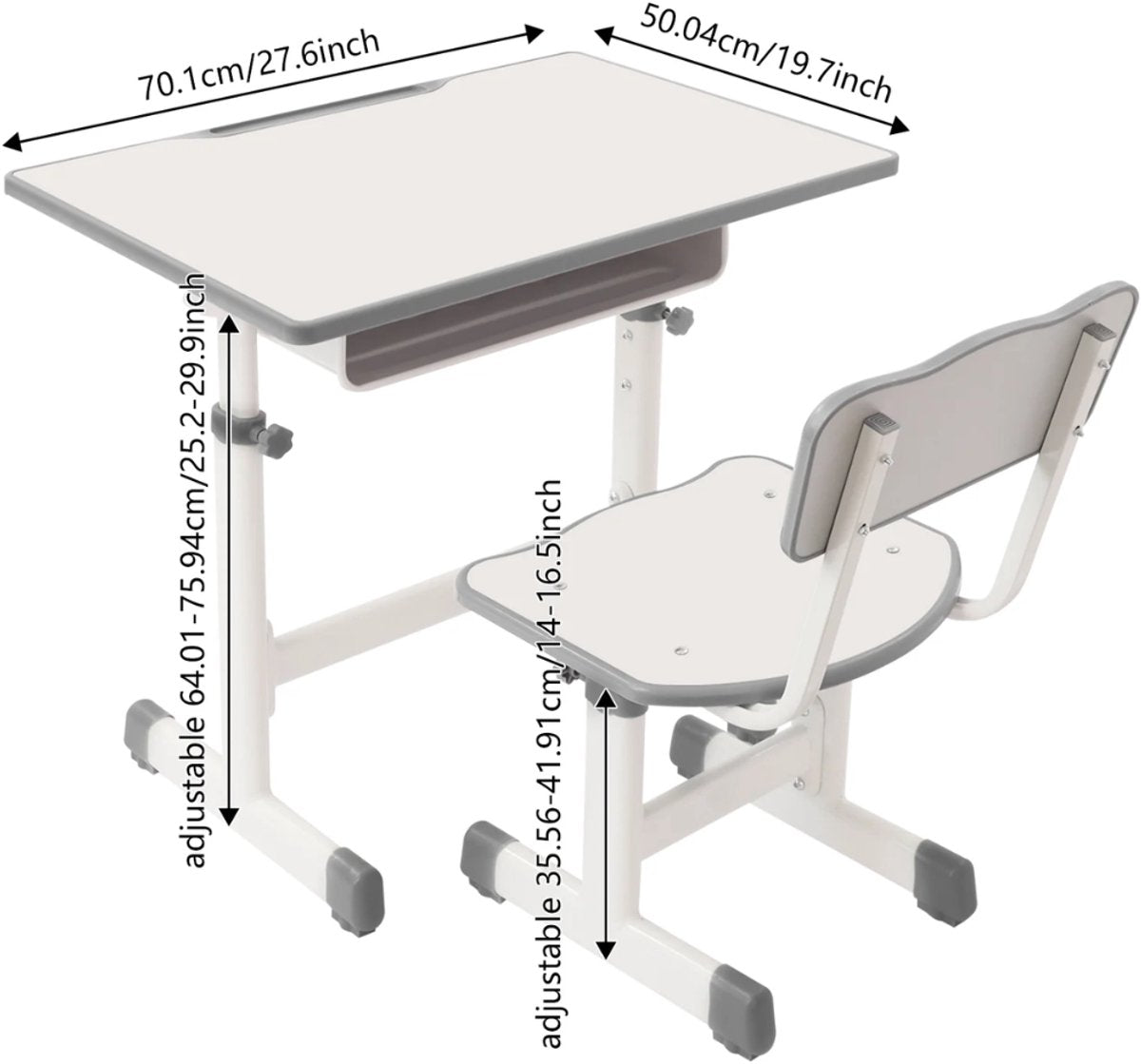 Kinderbureau met stoel - Voor kinderen - Verstelbaar bureau- en stoeltjesset - Cream