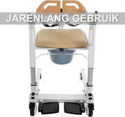Toiletstoel met Wielen - Zitting met leuning - Transfer hulpmiddel - Sta-op hulpmiddel - Voor Badkamer en Thuiszorg - Hoogte Verstelbaar 40-60 cm, Max. 100 kg - Ivoor