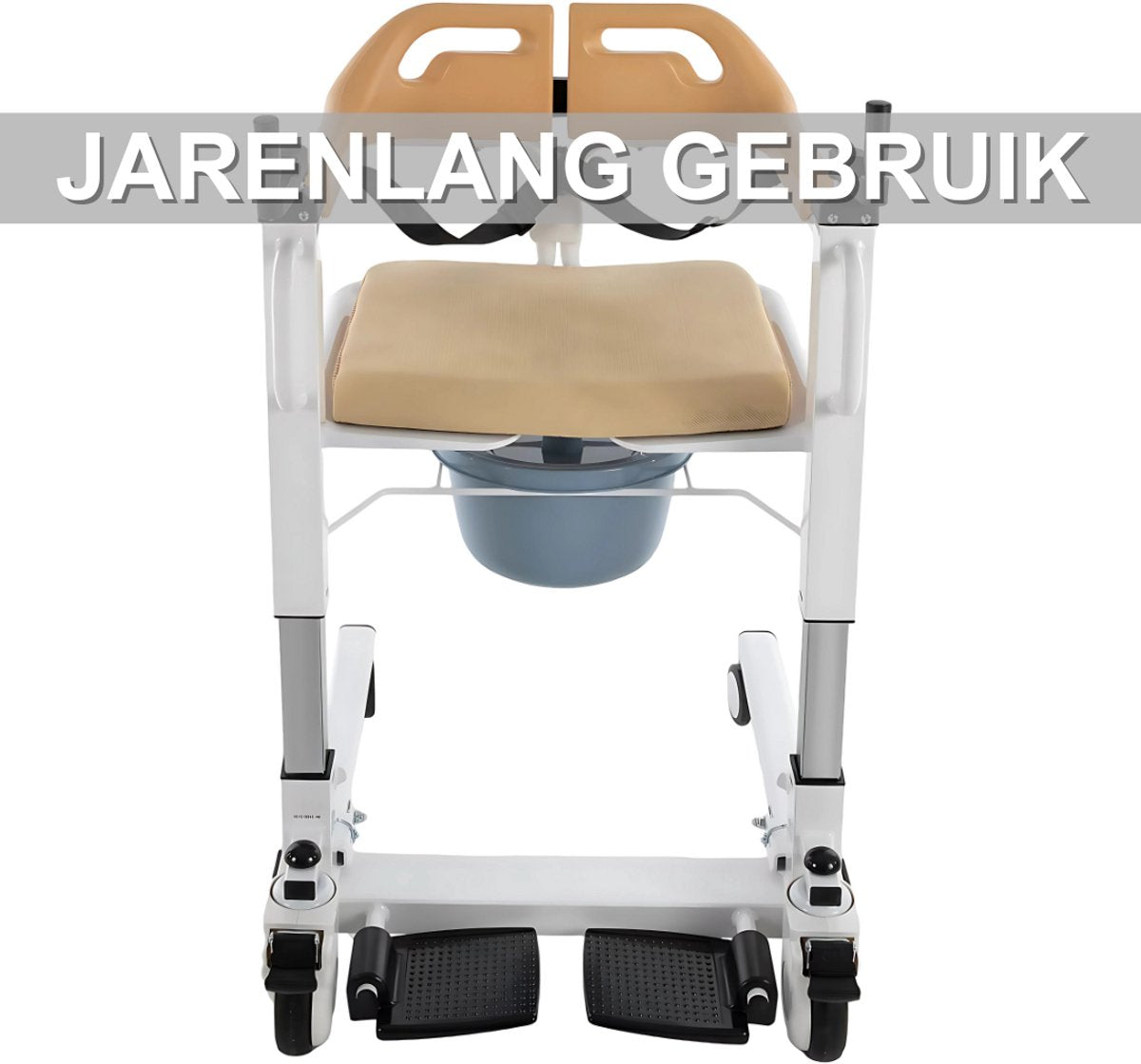 Toiletstoel met Wielen - Zitting met leuning - Transfer hulpmiddel - Sta-op hulpmiddel - Voor Badkamer en Thuiszorg - Hoogte Verstelbaar 40-60 cm, Max. 100 kg - Ivoor