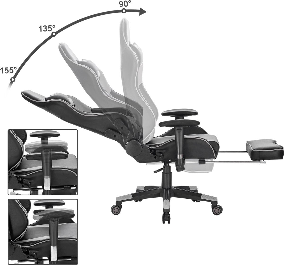 Luxe Gaming stoel - Met voetsteun - Rode Strepen - Gamestoel - Verstelbaar in hoogte - Chair - Ergonomische bureaustoel - Chair - Kunstleer