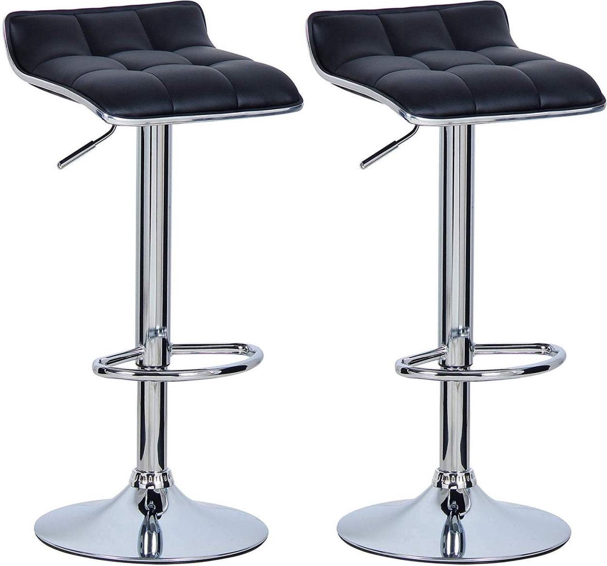 Barkrukken - Zwarte Kunstleren Barstoelen - Verstelbare Zithoogte 62-84cm - Set van 2 - Voor Keuken