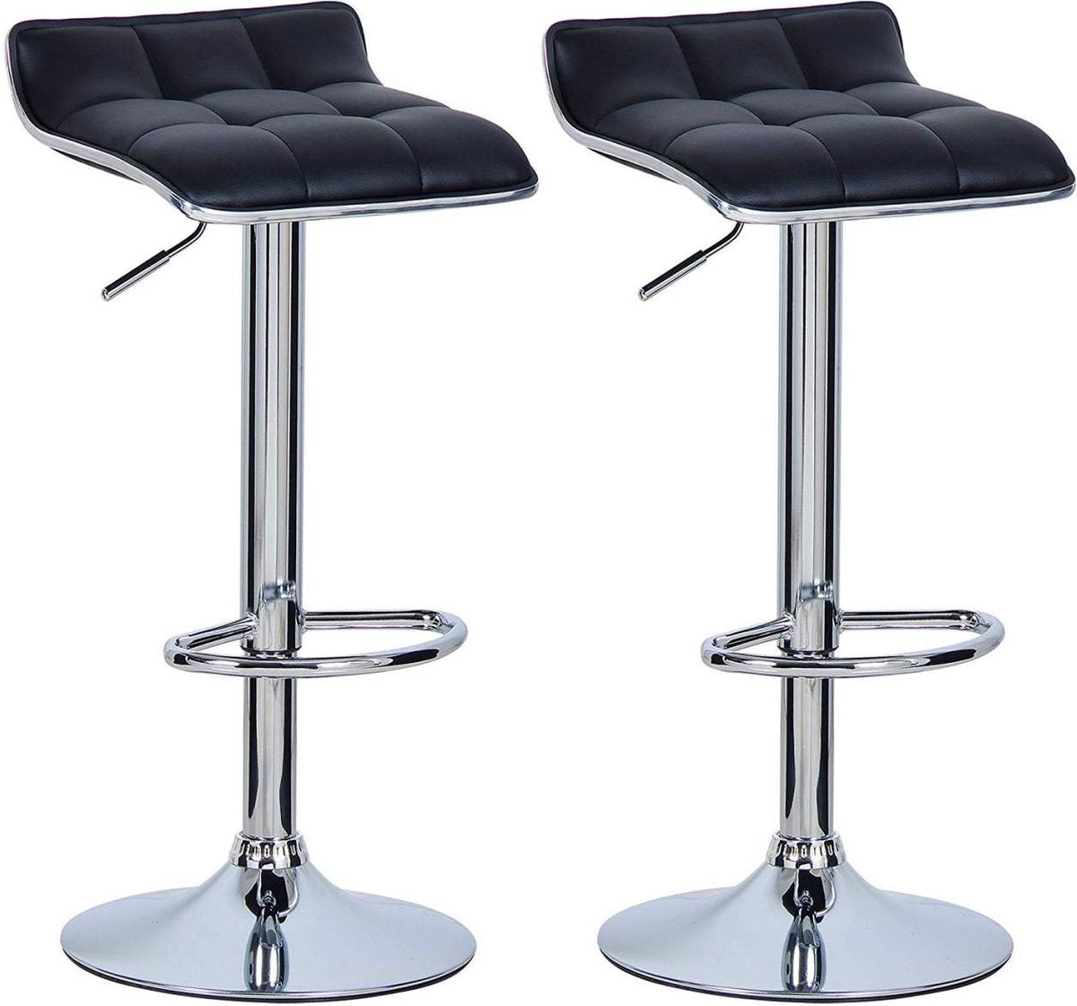 Barkrukken Delio - Set van 2 - Keuken - Zwart - Barstoelen kunstleer- Verstelbaar in hoogte - Zithoogte 62-84cm