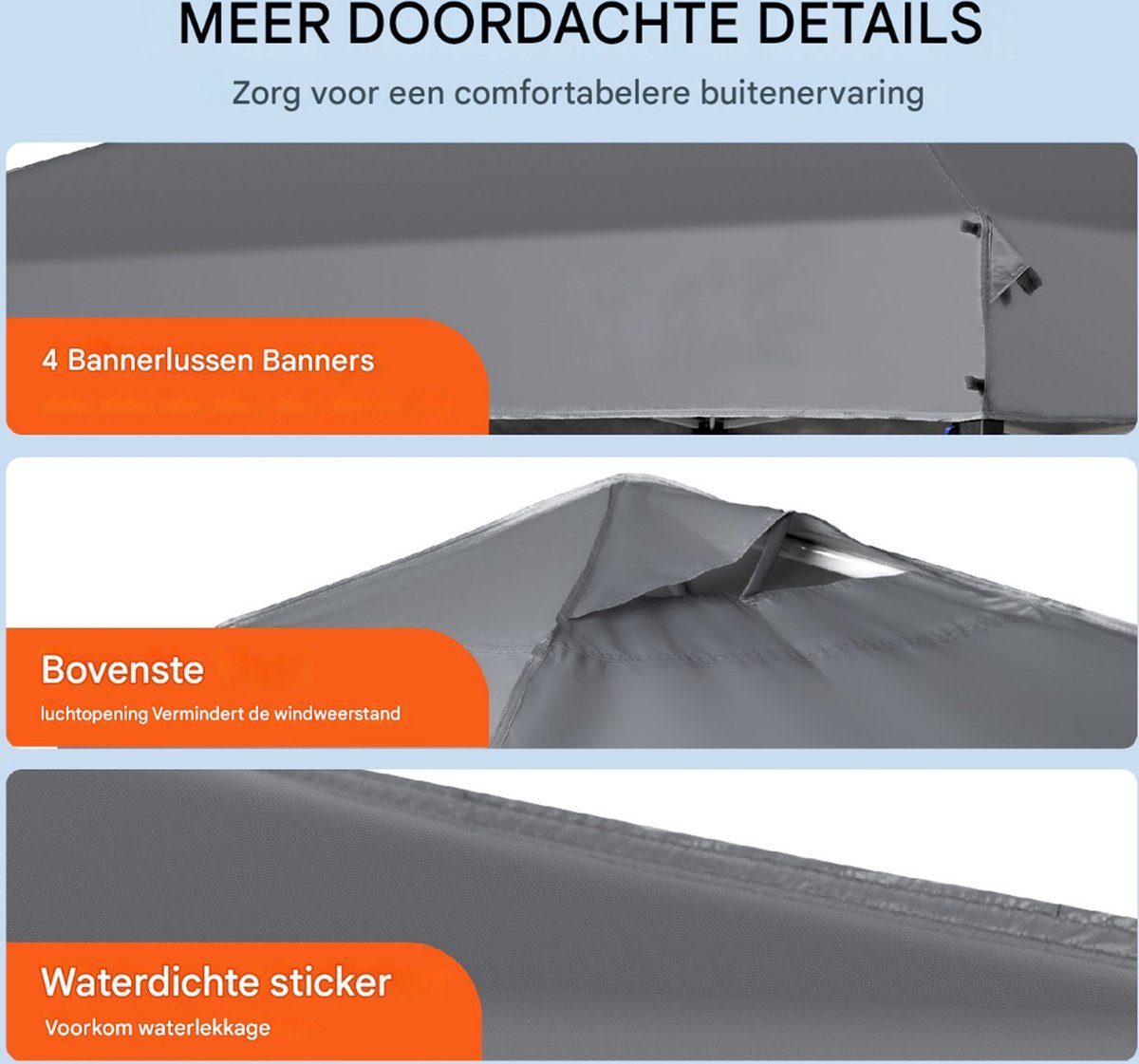 Pop-up partytent - Paviljoen - 3x3 m - Grijs - Uv-bescherming