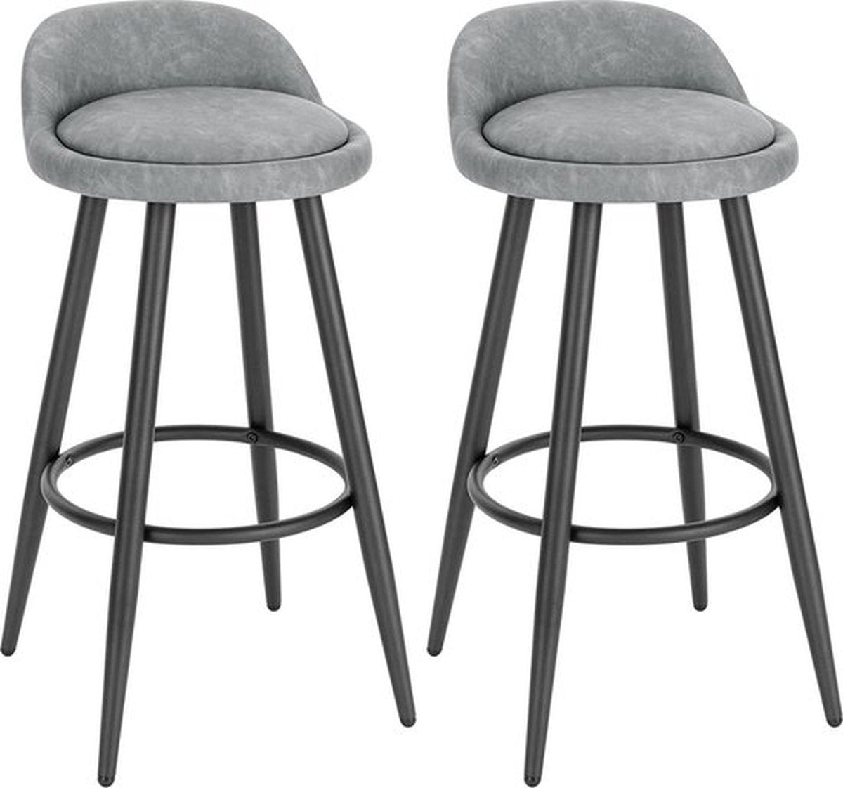 Leren Barkrukken - Set van 2 - Grijs - Met rugleuning - Ergonomische Barstoelen - Zithoogte 69cm