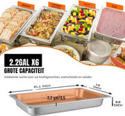 Gastronorm Bak - 6x RVS Bakken - Chafing dish - Gn bak - 8,5L Inhoud - 65mm Diep voor Catering